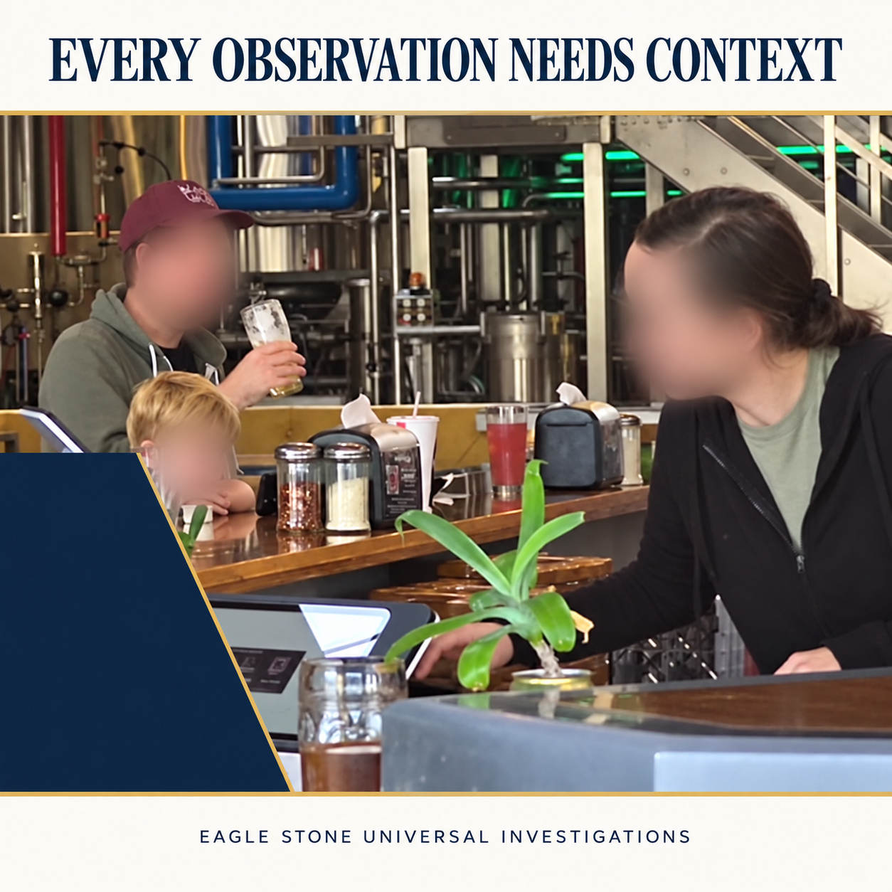 Privacy-edited Google profile observation photo with the message Every observation needs context
