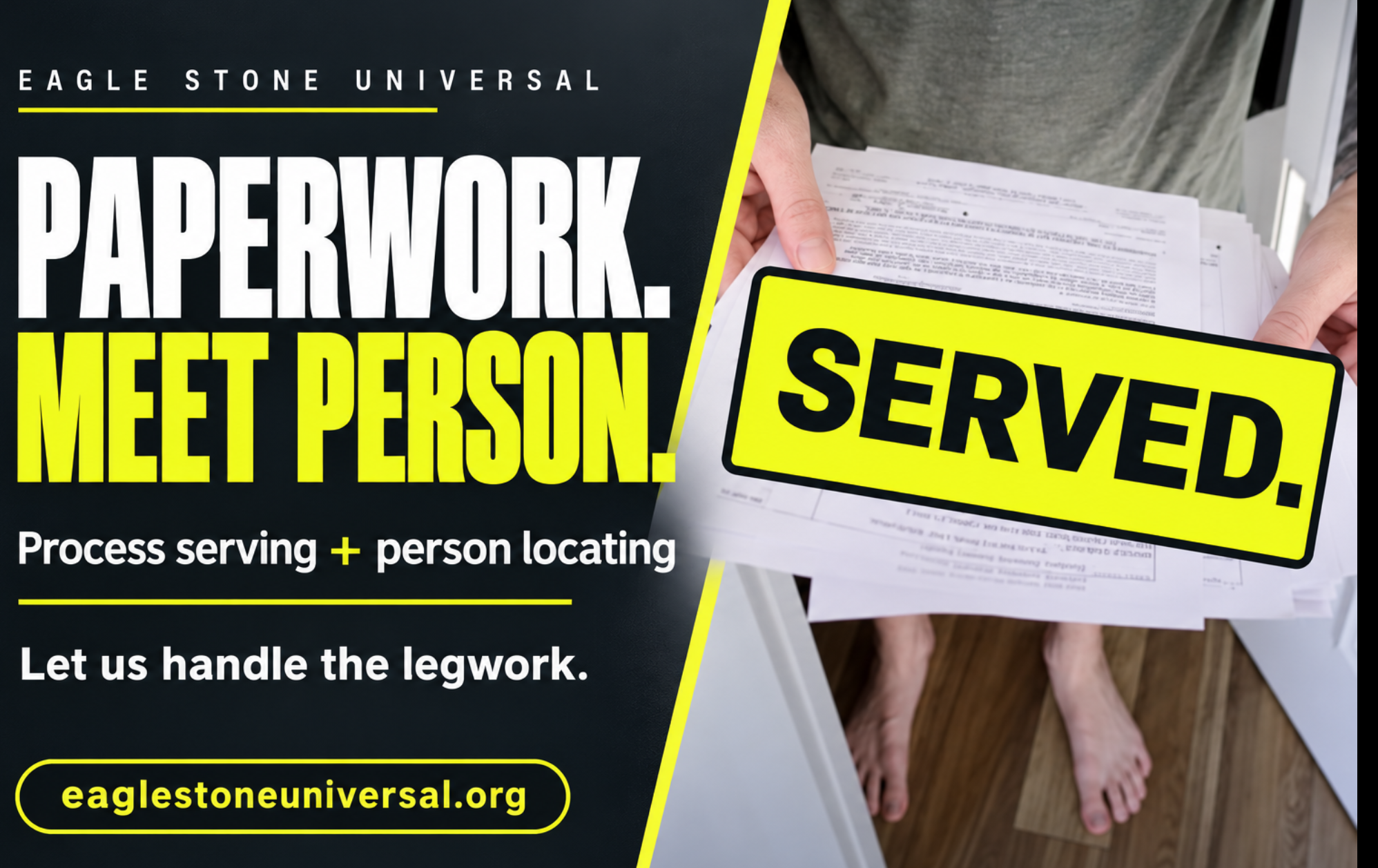 Paperwork. Meet person. Served. Eagle Stone process serving and person locating.